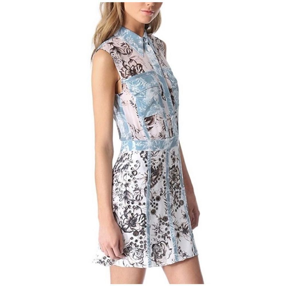 3.1 Phillip Lim Floral Silk Shirt Dress Blue Cream Grommet Collared Women’s Sz 2 - Picture 2 of 16